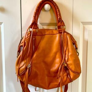 Linda Pelle boho leather light orange convertible purse